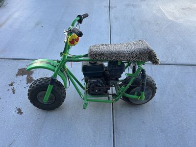 Green Mini Bike with Leopard Print Seat - Runs Great!