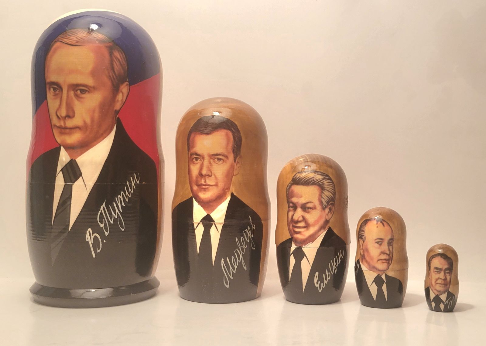 5 Hand-Painted Russian Leaders Matryoshka Nestling Dolls