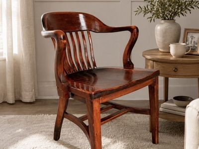 Vintage Wooden Banker's Chair Office Desk Chair Dark Brown