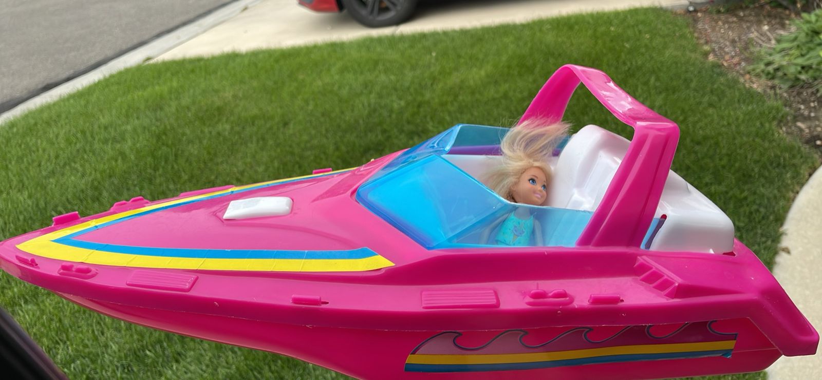 Vintage Barbie Speed Boat Vehicle Hot Pink American Plastic Toys Doll Accessory with Kelly doll