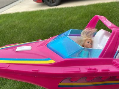 Vintage Barbie Speed Boat Vehicle Hot Pink American Plastic Toys Doll Accessory with Kelly doll