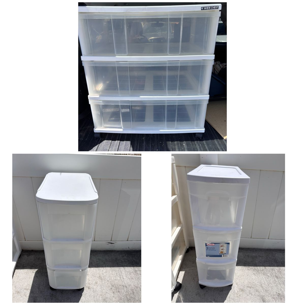Plastic Storage drawers on wheels $25/all