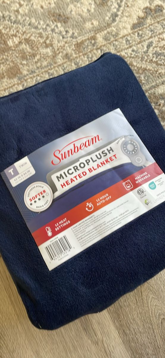 Sunbeam Microplush Heated Blanket, Twin (62" x 84"), Dial Controller with 12 Heat Settings, auto off