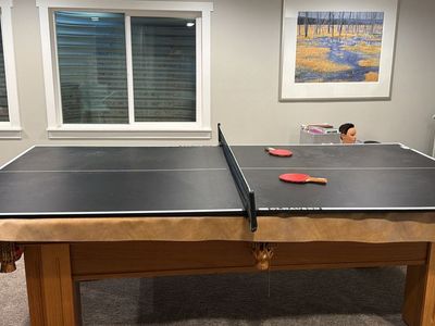 Gandy Solid Wood Slate Pool Table with Ping Pong Top, Cues, Balls, Cover