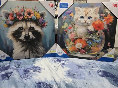 Set of 2 Interiors By Design Canvas Art 12x12 Raccoon and Kitten