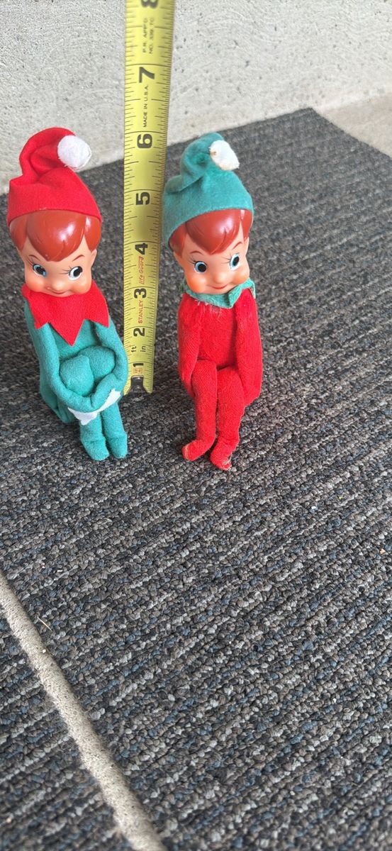 Vintage Japan Rubber Face Felt Elf Pixie Dolls Set of 2 Christmas Decor
