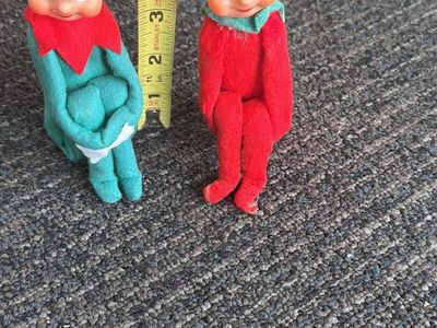 Vintage Japan Rubber Face Felt Elf Pixie Dolls Set of 2 Christmas Decor