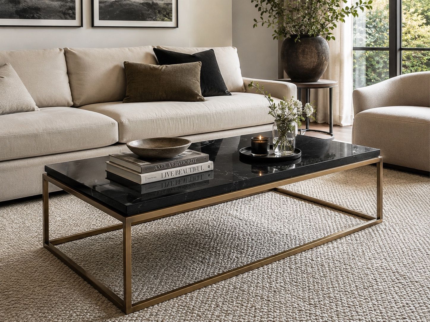 Restoration Hardware Italian Carrara Marble Coffee Table – Rare Black Finish