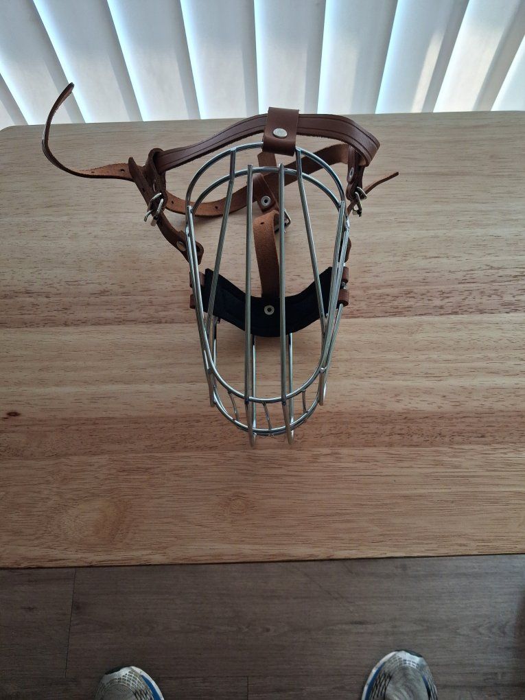 BronzeDog Wire Basket Dog Muzzle with Adjustable Leather Straps