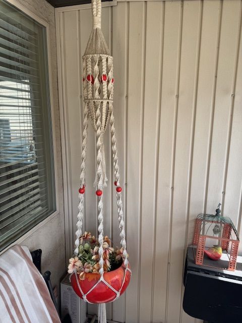 Vintage-Style Macramé Hanging Plant Holder with Pot – Boho Decor.