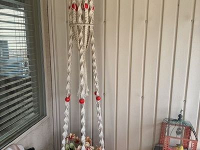 Vintage-Style Macramé Hanging Plant Holder with Pot – Boho Decor.