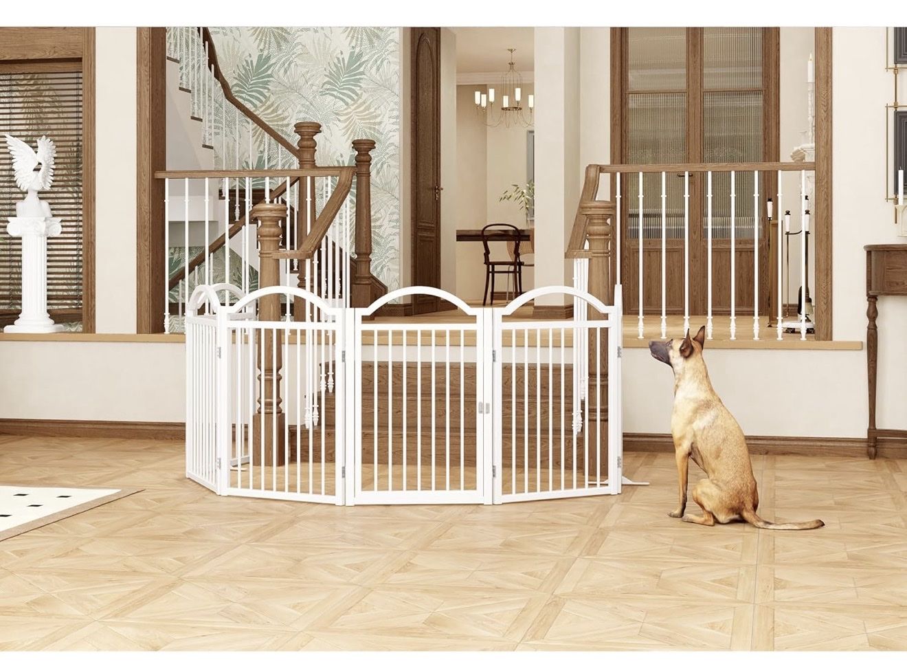 BHG Metal Freestanding Dog Gate with walk-through door.