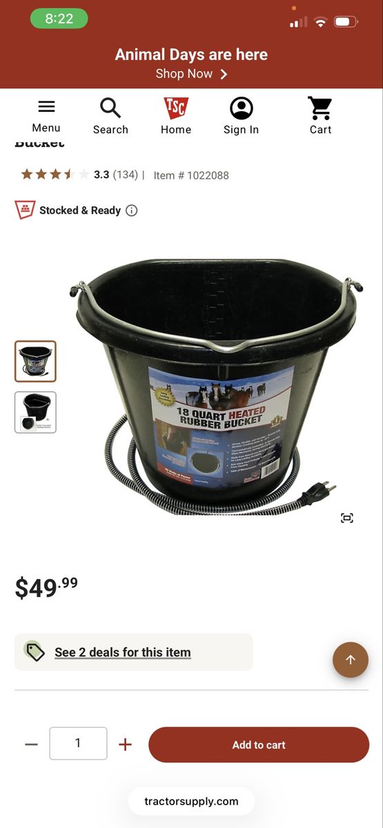 18 Quart Heated Rubber Bucket for Livestock - new