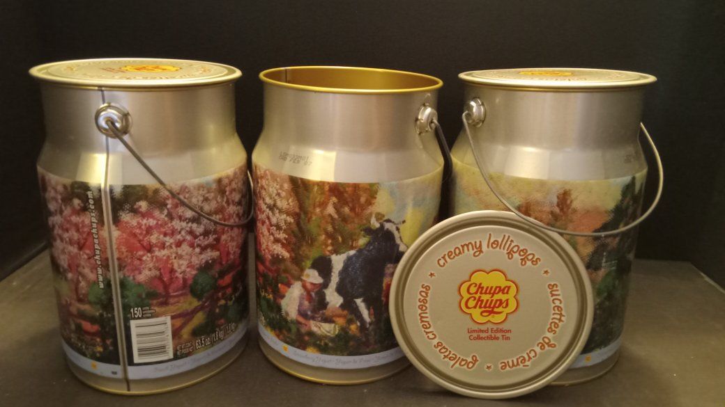 5 Empty Vintage Chupa Chups Collectible Milk Can Tin – Farmhouse Decor