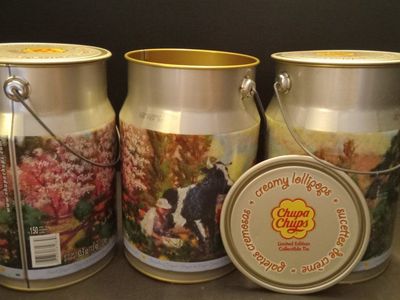 5 Empty Vintage Chupa Chups Collectible Milk Can Tin – Farmhouse Decor