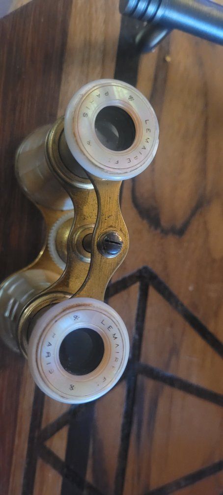 Vintage Lemaire Paris Mother of Pearl Brass Opera Glasses