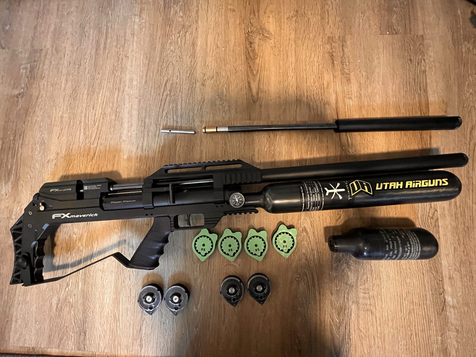 FX Maverick .25 cal *PCP Air Rifle* Package with Extra Tanks, Magazines & Barrel Liner
