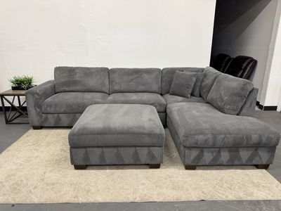 GRAY COSTCO CORDUROY SECTIONAL SOFA COUCH