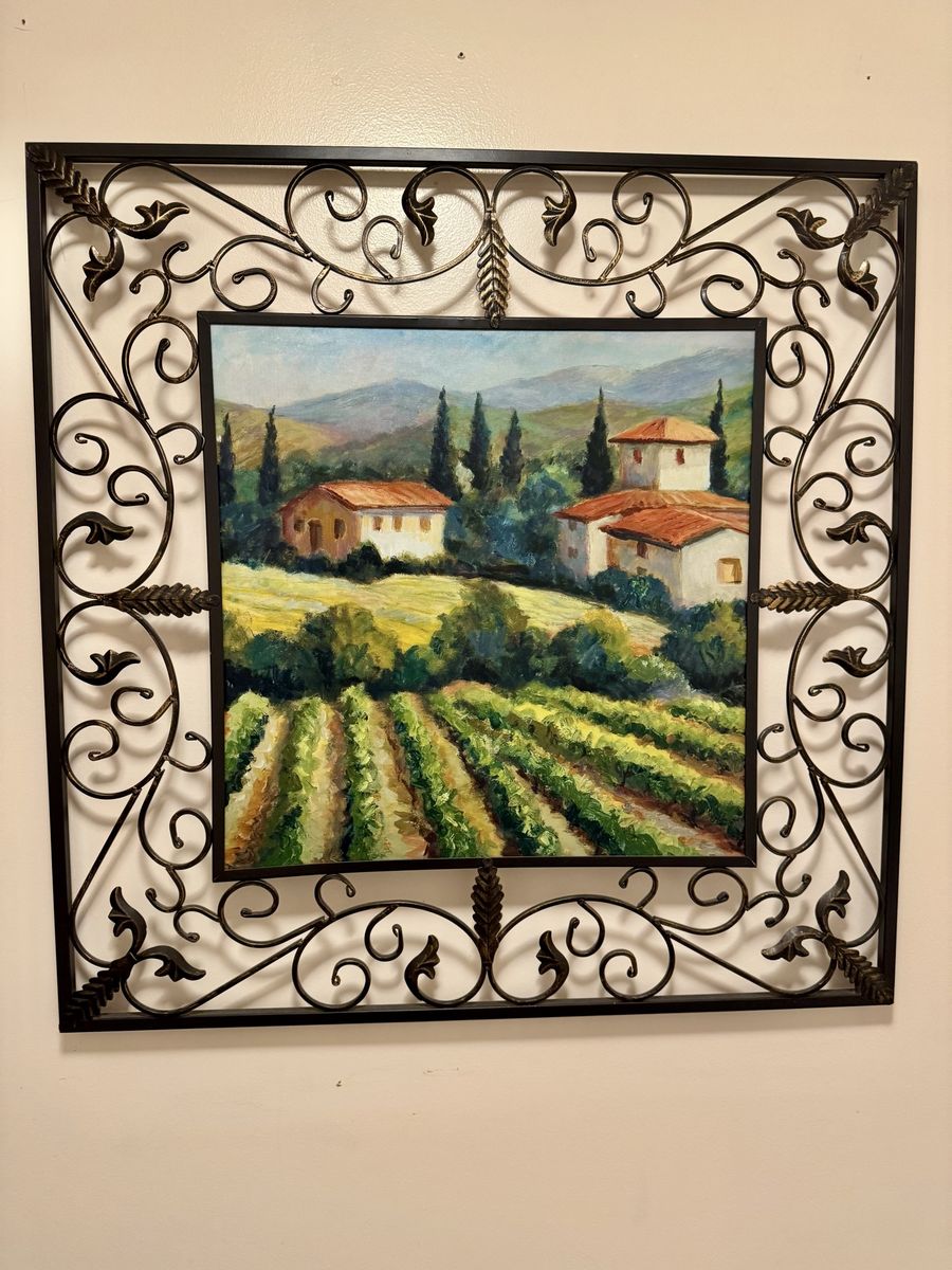 Metal Frame Tuscan Vinyard Garden Picture