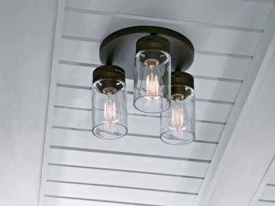 New in box-allen + roth Vallymede 3-Light Flushmount Ceiling Fixture Aged Bronze Finish Clear Glass Shades