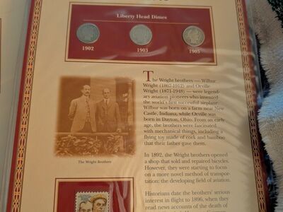 1902 to 1905 Liberty dimes with Wright Brothers stamp