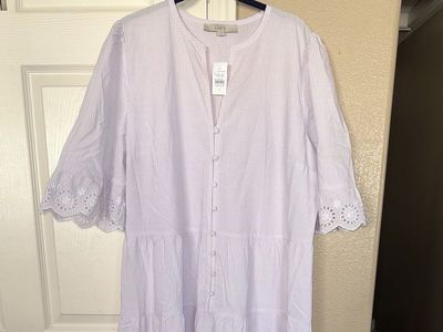 New Women’s Size 16 Purple and White Loft Dress