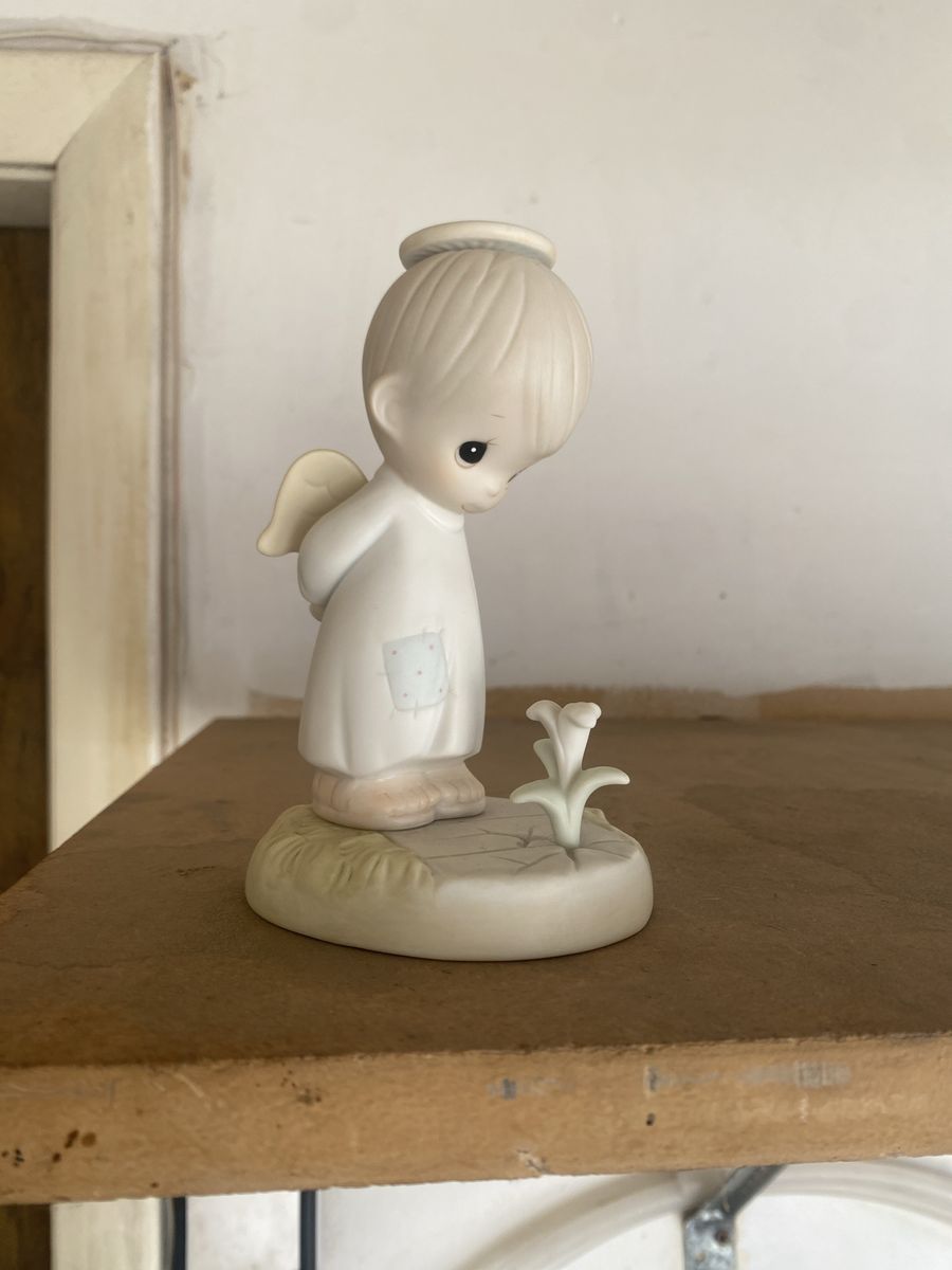 Precious Moments Angel Figurine Looking at Flower Collectible Porcelain