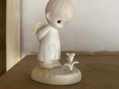 Precious Moments Angel Figurine Looking at Flower Collectible Porcelain