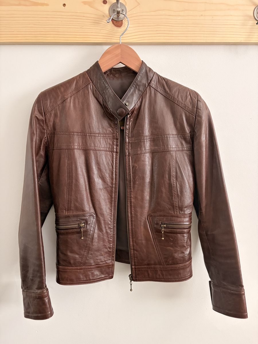Brown Leather Moto Jacket Size M (Ladies)