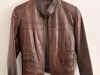 Brown Leather Moto Jacket Size M (Ladies)