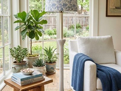 Vintage Wicker Floor Lamp with Floral Shade