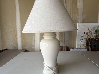 Vintage White Ceramic Table Lamp with Fabric Shade
