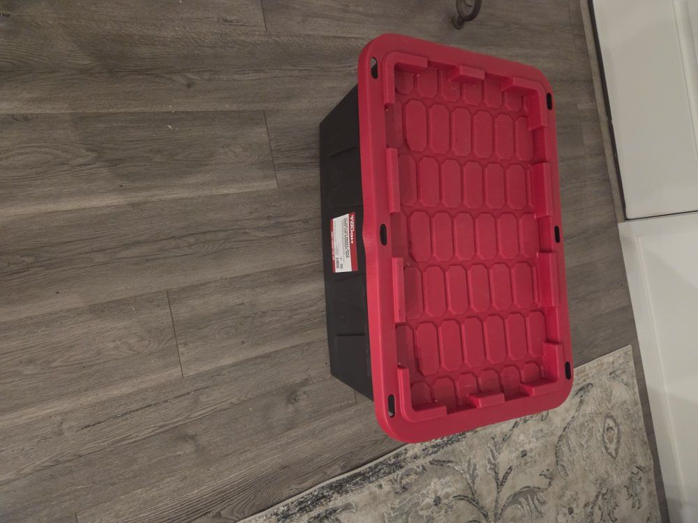 CX 27 Gallon Heavy Duty Plastic Storage Tote Container with Red Lid