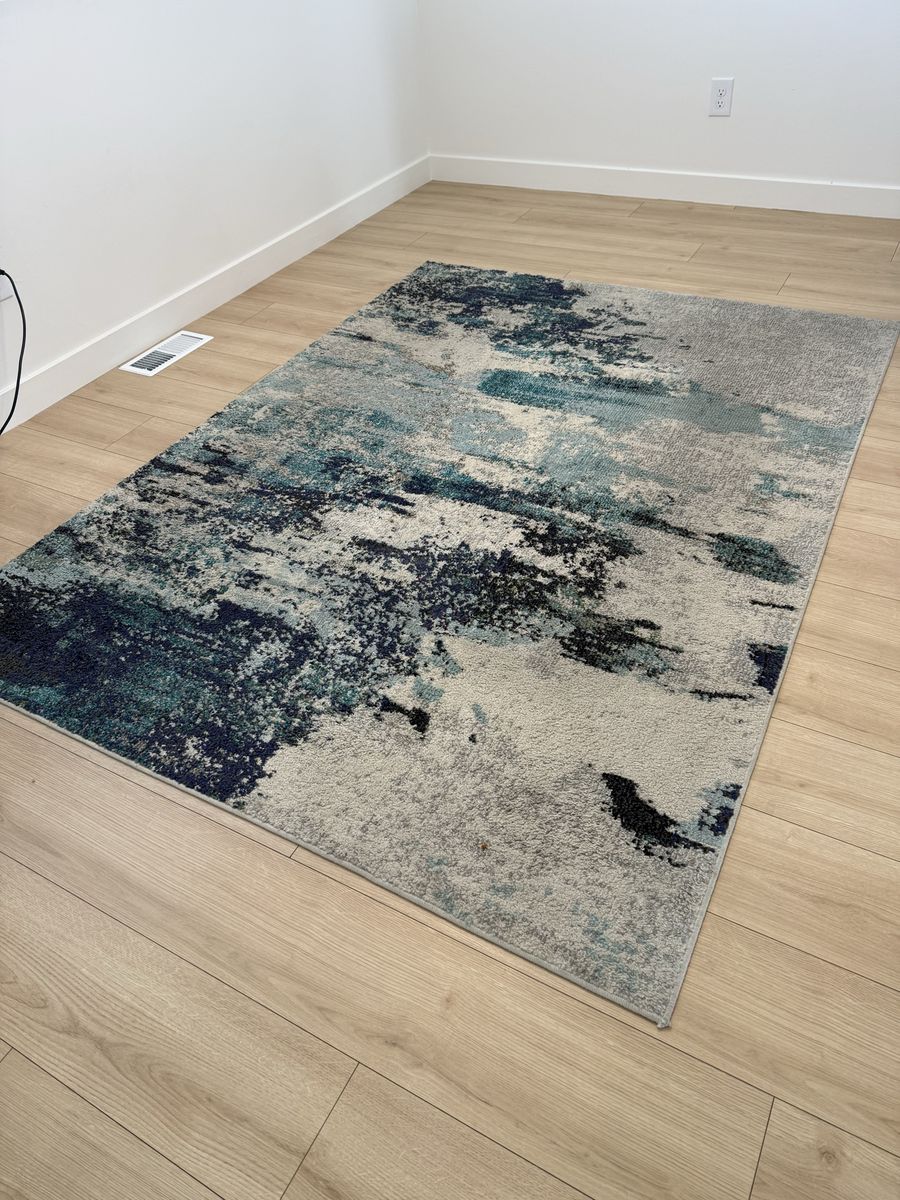 Abstract Blue & Gray Area Rug - Modern Home Decor 63” x 87”