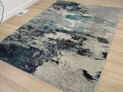Abstract Blue & Gray Area Rug - Modern Home Decor 63” x 87”