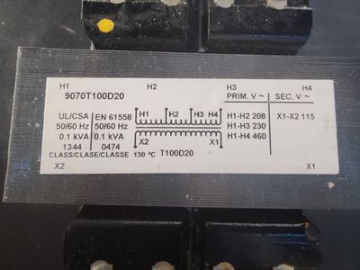 Square D (Schneider Electric) 9070T100D20 Industrial Control Transformer