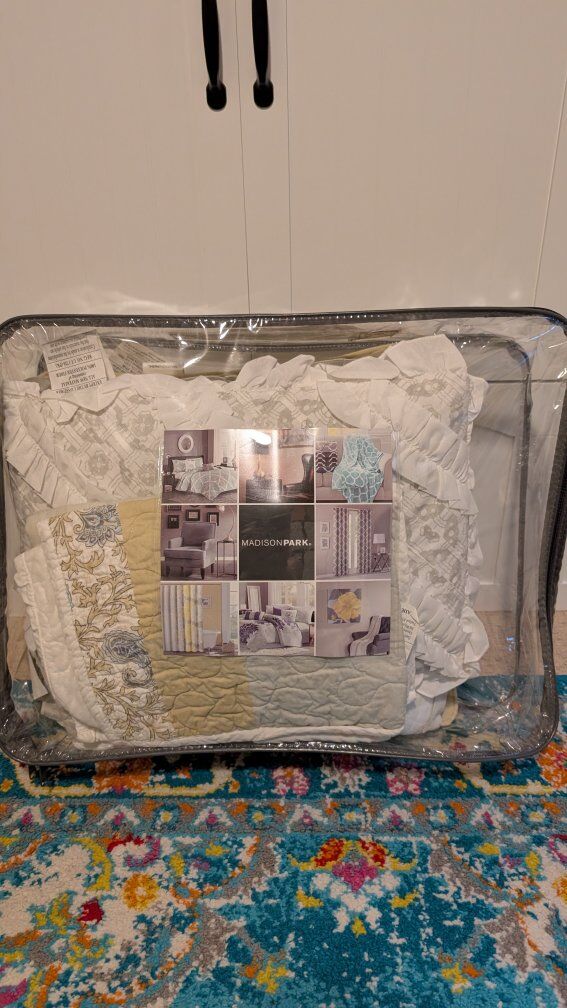 Matching pillow shams and throw pillows from Madis