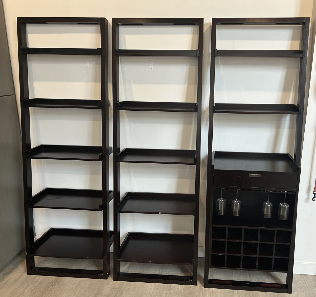 Crate and Barrel leaning shelves, wine rack/wine bar