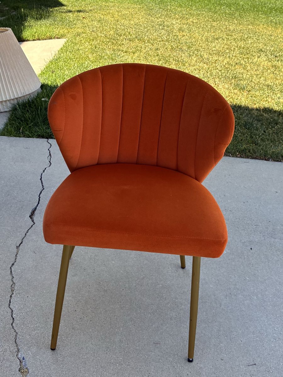 Orange Velvet Mid-Century Modern Accent Chair with Gold Legs