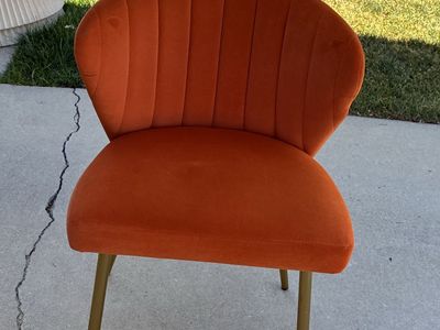 Orange Velvet Mid-Century Modern Accent Chair with Gold Legs