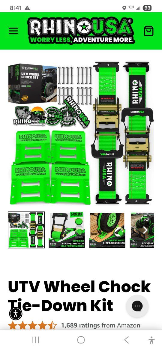 RHINO USA UTV Wheel Chock Tie-Down Kit