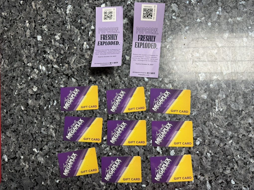 $90 Megaplex Gift Cards And Popcorn vouchers