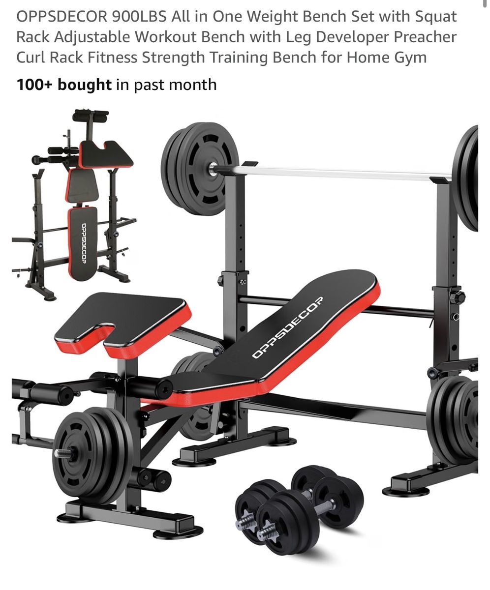 Weight Bench Set with Squat Rack & Leg Developer Preacher Curl