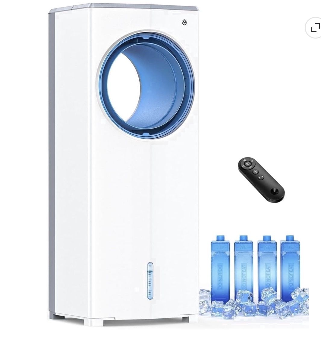 Bladeless Evaporative Air Cooler with 360° Auto-Rotation and Remote Control - New!