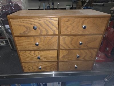Vintage Oak Wood 8-Drawer Desktop Organizer / Storage Cabinet, 15"H x 18"W