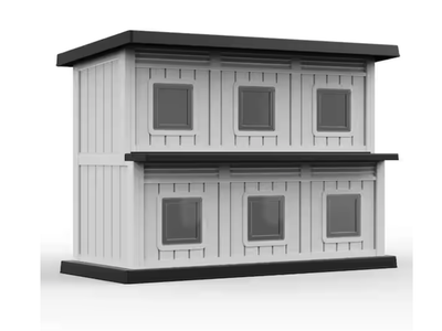 New 52" wide Double-Decker 6 Room Outdoor Cat House, Gray & Black