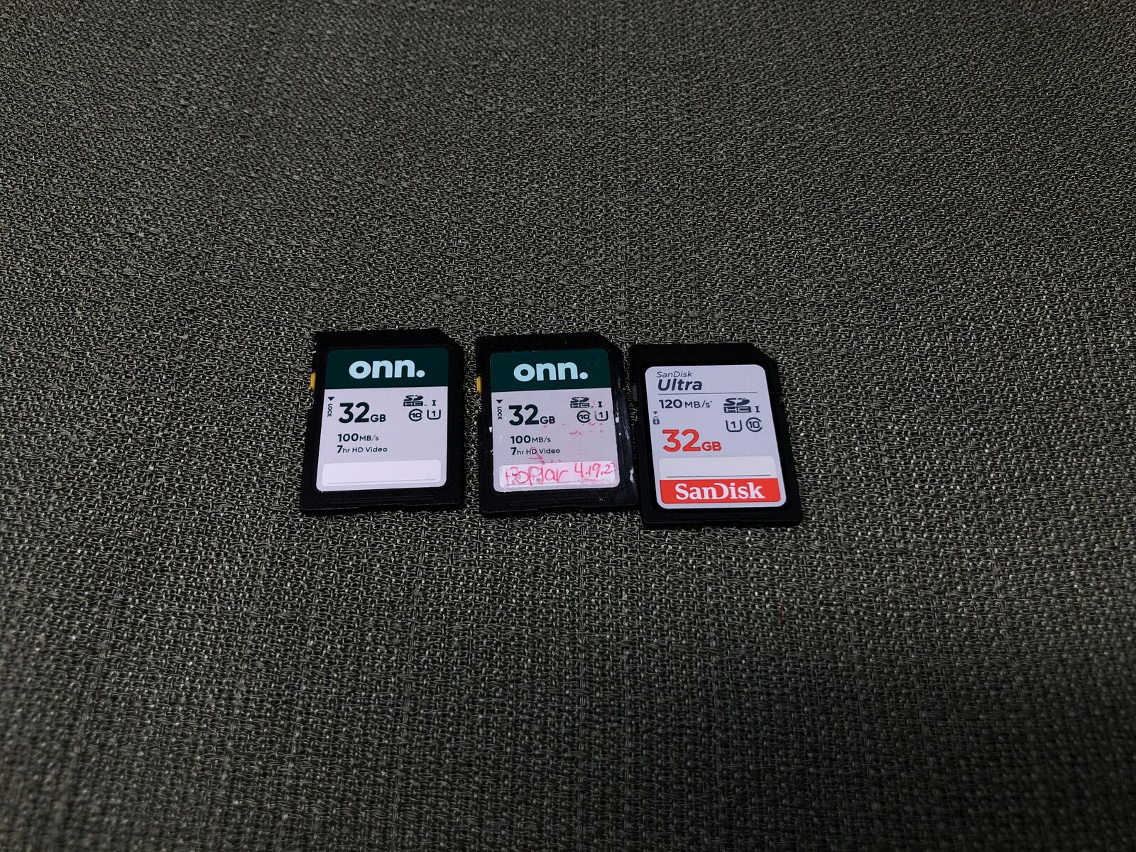 Lightly Used SD Cards – 32GB Each (Onn & SanDisk)(3 available)