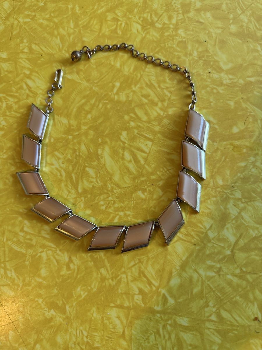 Vintage Mid-Century Light Pink Geometric Segmented Statement Choker Necklace by Charel
