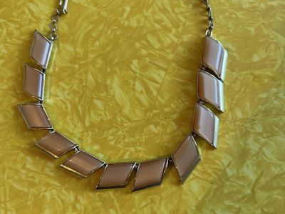 Vintage Mid-Century Light Pink Geometric Segmented Statement Choker Necklace by Charel