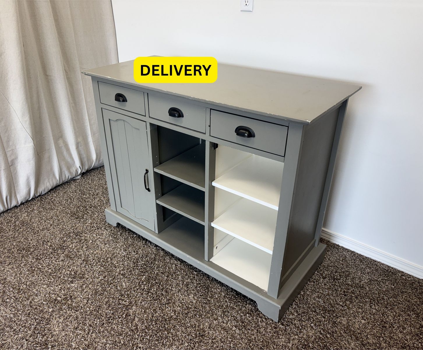 DELIVERY - Slate Grey Wooden Buffet / Sideboard Storage Cabinet